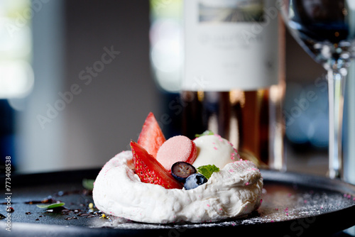 cream with strawberries and candy