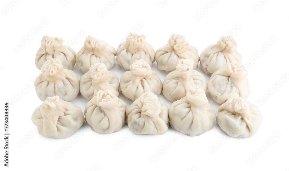 Fototapeta premium Many tasty khinkali (dumplings) isolated on white. Georgian cuisine