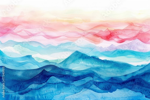 Vibrant Watercolor Ocean Waves, Abstract Summer Illustration