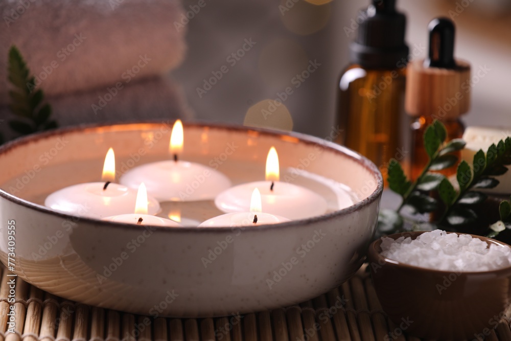 Beautiful composition with different spa products on table, closeup Beautiful composition with different spa products on table, closeup