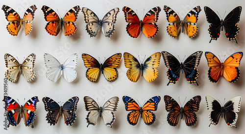 Various specimens of butterflies.