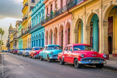 Vibrant colorful streets of Havana, Cuba with colorful buildings and classic cars, travel photography © Lucija