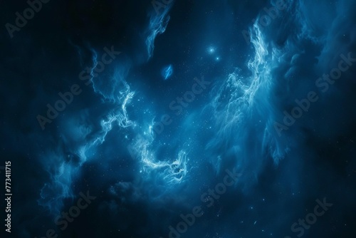 Vast blue nebula starry sky, futuristic space technology, sci-fi background wallpaper