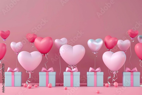 Valentine's Day 3D Heart Balloons and Gift Boxes, Concept of Love and Romance, Digital Illustration © Lucija