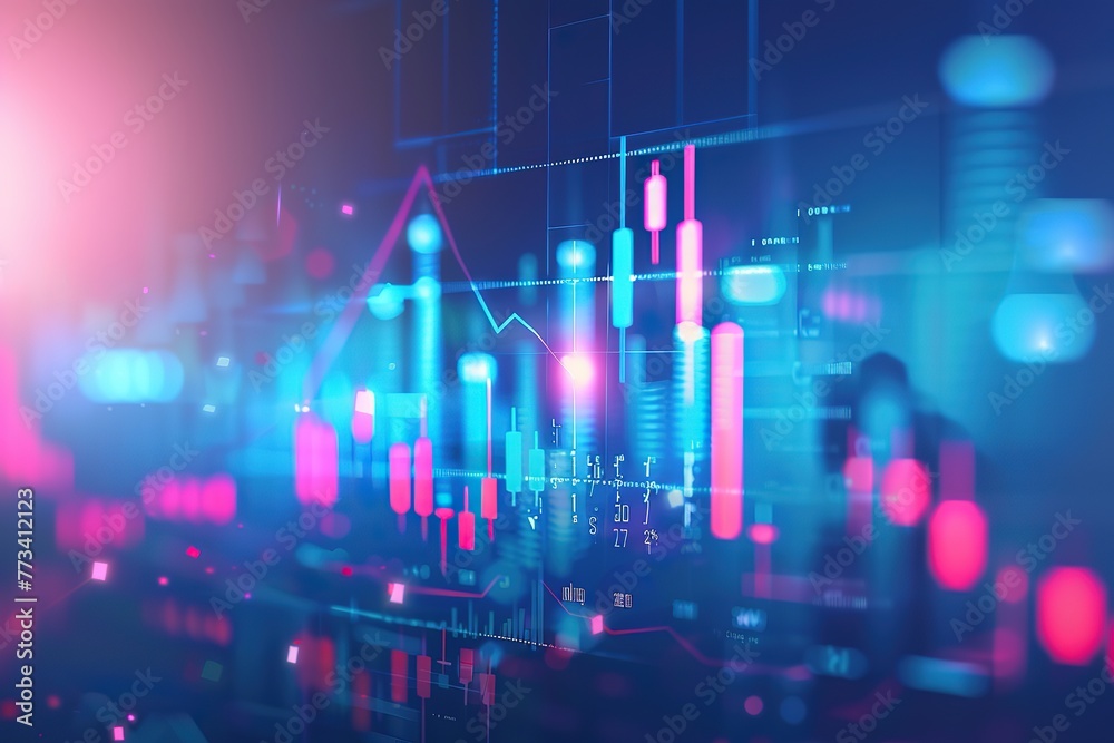 Business candle stick graph chart of stock market investment trading on blue background. Bullish point, Trend of graph illustration 