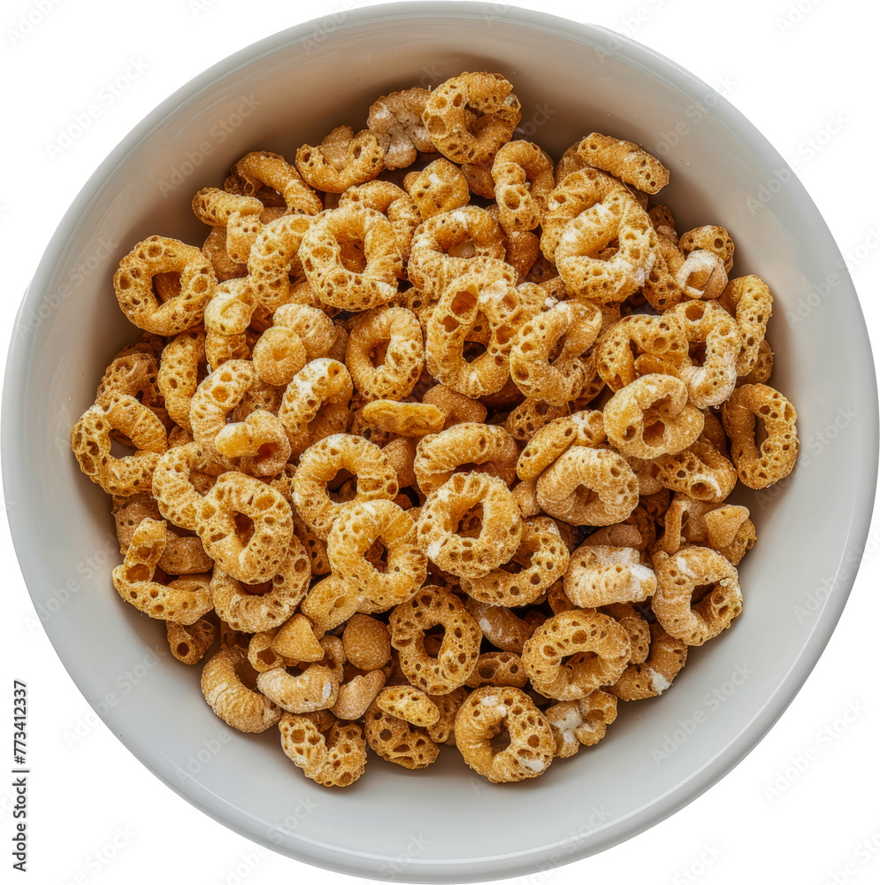 Bowl of crispy golden cornflakes cut out on transparent background Bowl of crispy golden cornflakes cut out on transparent background