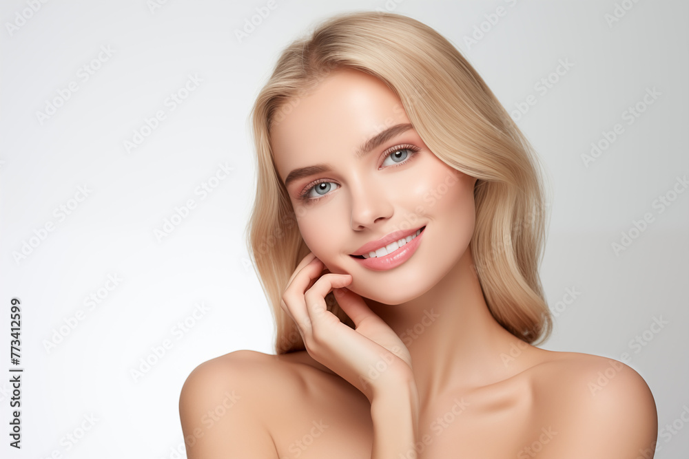 Beautiful young woman with clean fresh skin on white background, skin care beauty and spa concept Beautiful young woman with clean fresh skin on white background, skin care beauty and spa concept