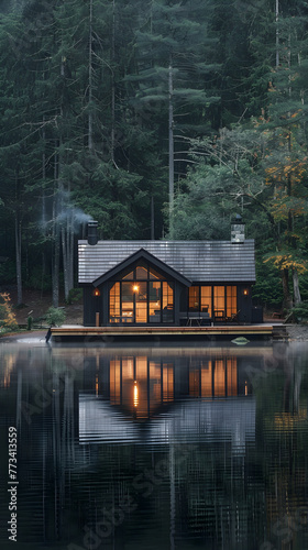 Tranquil Lake House Retreat Amidst Forest Serenity
