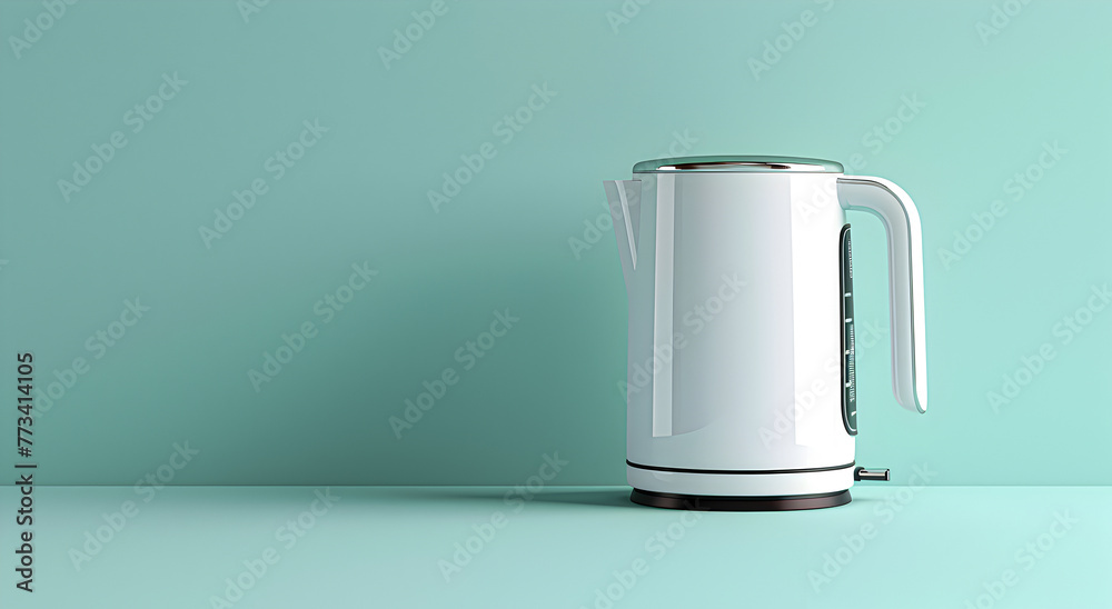 Sleek electric kettle on simple flat background with copy space. Sleek electric kettle on simple flat background with copy space.
