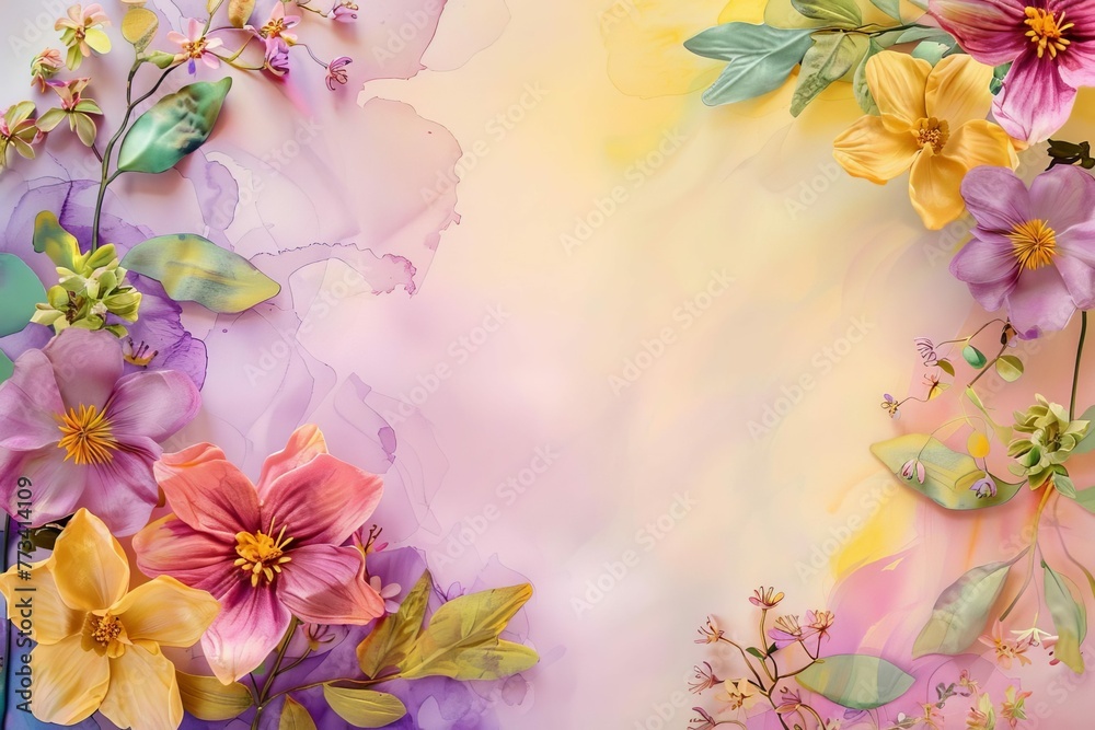Watercolor flowers banner mockup for Mother's Day with colorful background and copy space