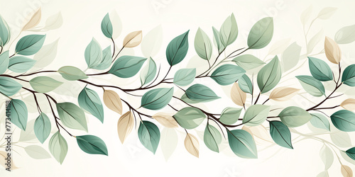 Branch with delicate green leaves on a white background