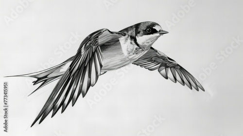 swallow pencil sketch, illustration isolated on white