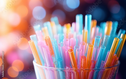 A glass overflowing with a vibrant assortment of colorful straws