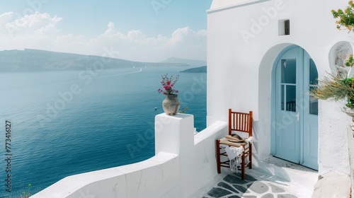 Fototapeta Naklejka Na Ścianę i Meble -  greek mediterranean house by the sea, concept of travel and tourism