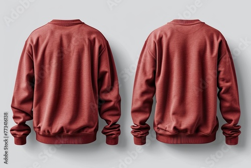 Set of red front and back view tee sweatshirt sweater long sleeve on transparent background cutout
