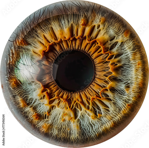 Detailed close-up of a human eye iris texture cut out on transparent background photo