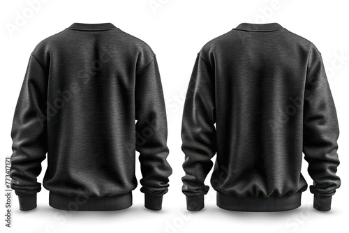 Set of black front and back view tee sweatshirt sweater long sleeve on transparent background cutout