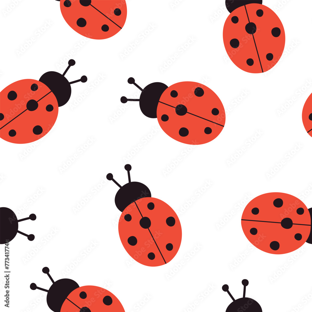 Seamless pattern with ladybug on white background. Vector illustration. It can be used for wallpapers, wrapping, cards, patterns for clothes and other. Seamless pattern with ladybug on white background. Vector illustration. It can be used for wallpapers, wrapping, cards, patterns for clothes and other.