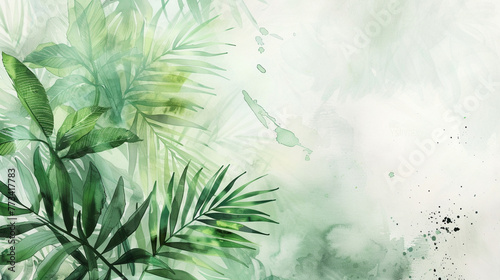 watercolor green palm leaves on a light background  detailed  hyper realistic painting in the style of oil  atmospheric  light colors