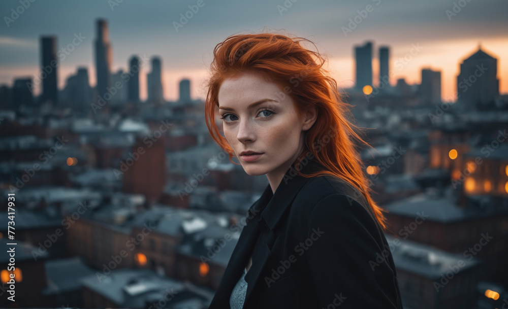 Portrait of a beautiful red-haired model, a ginger model with a face of beauty and red hair, noir, contrast, color paint, multiple colors, city at background , detailedPortrait of a beautiful red-hair Portrait of a beautiful red-haired model, a ginger model with a face of beauty and red hair, noir, contrast, color paint, multiple colors, city at background , detailedPortrait of a beautiful red-hair