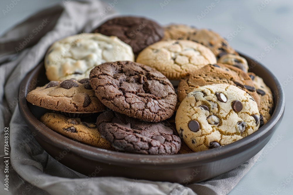 Delicious Handmade Assorted Cookies - Chocolate Chips, White & Brown Cookies for Dessert, Isolated on White Background Delicious Handmade Assorted Cookies - Chocolate Chips, White & Brown Cookies for Dessert, Isolated on White Background