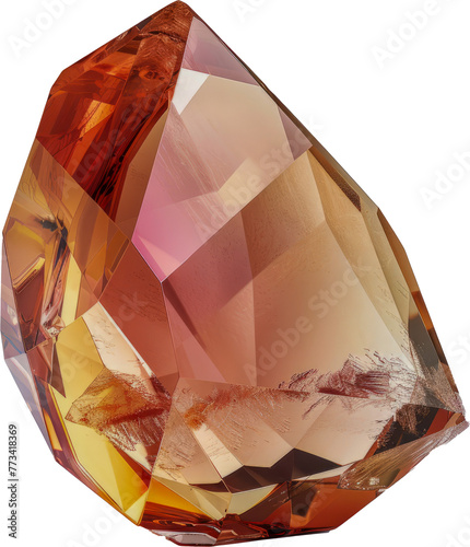 Cluster of translucent red quartz crystal morganite cut out on transparent background photo