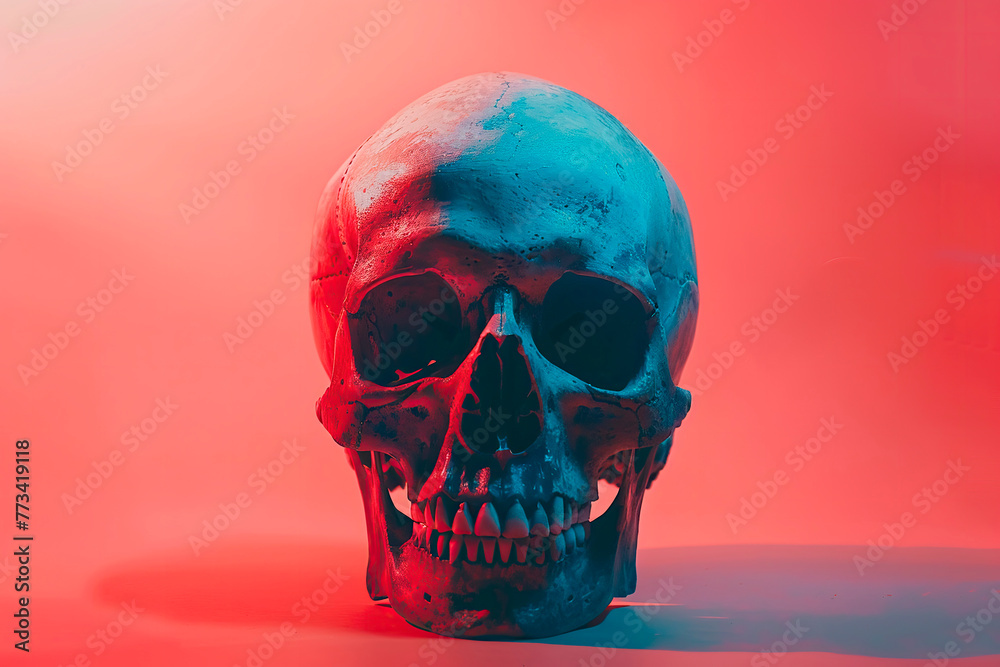 Skull has red and blue lights. Skull has red and blue lights.