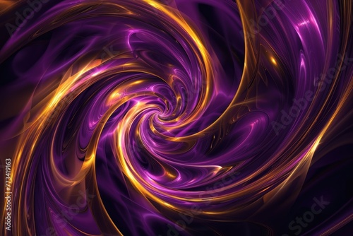 Gold Spiral in Purple. Intricate Design on Black Background