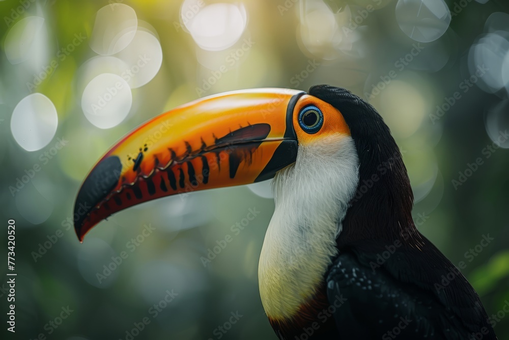 Fototapeta premium A close-up of a colorful toucan perched on a tree branch in its natural habitat