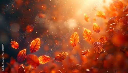 Autum background with autumn leaves falling down cinematic lighting
