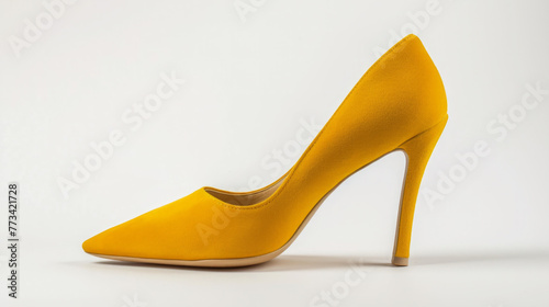 Yellow stiletto shoes on white background woman shoes