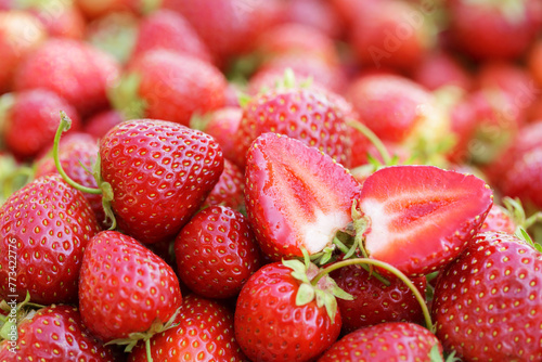 fresh ripe strawberries as background