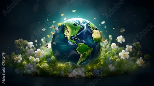 Earth globe on grass