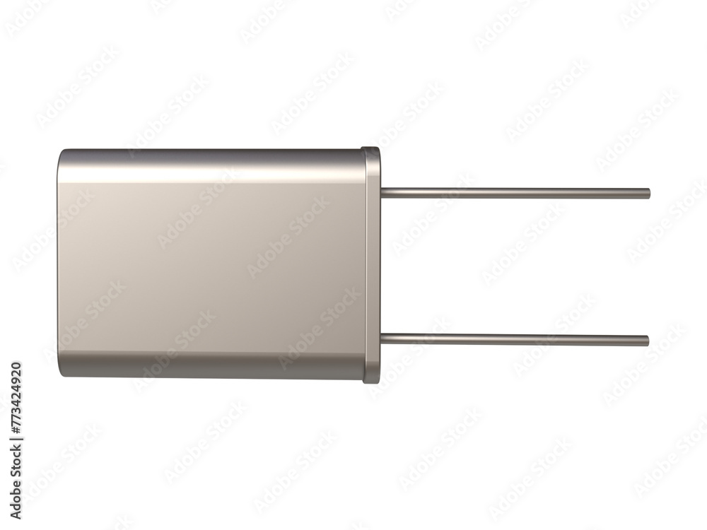 3D Realistic crystal oscillator or electronic oscillator circuit. Electronic component.