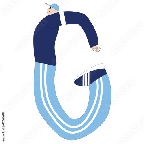 G man in the shape of the letter G, alphabet, man in blue clothes