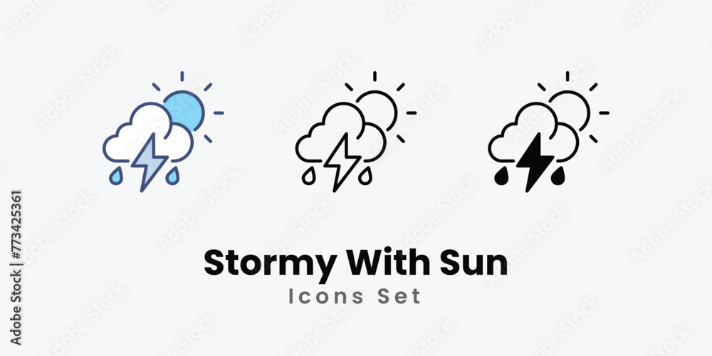 Stormy With Sun icon thin line and glyph vector icon stock illustration
