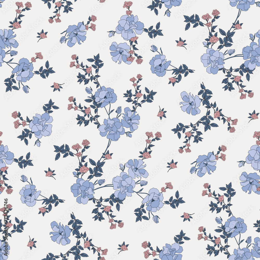 seamless textile vector pattern with decorative flowers