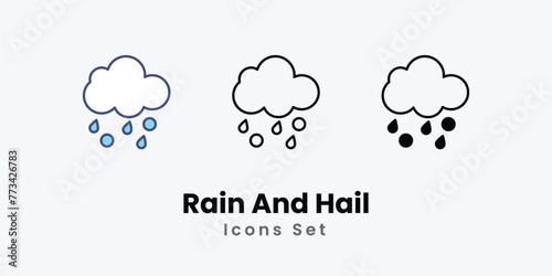 Rain And Hail icon thin line and glyph vector icon stock illustration