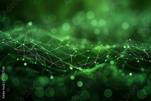 Minimalist digital web illustration in shades of green, showcasing interconnected lines with a pronounced depth of field. © Martin