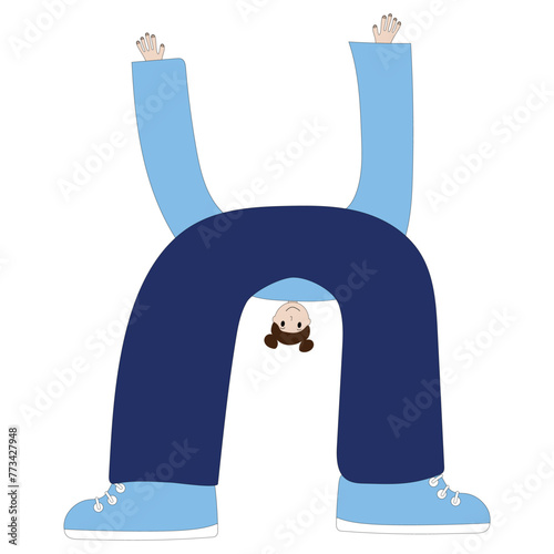 H person in the shape of the letter H, alphabet, girl in blue clothes