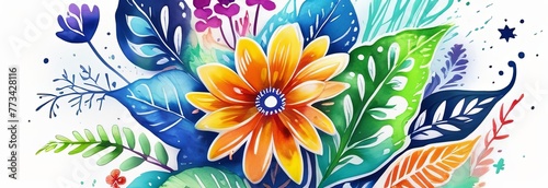 Vibrant floral painting set against white backdrop. For meditation apps  cover of book about spiritual growth  designs for yoga studios  spa salons  illustration for articles on inner peace  harmony.