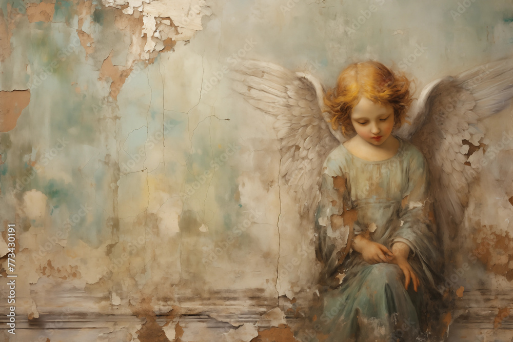 Naklejka premium Old wall with retro fresco painting