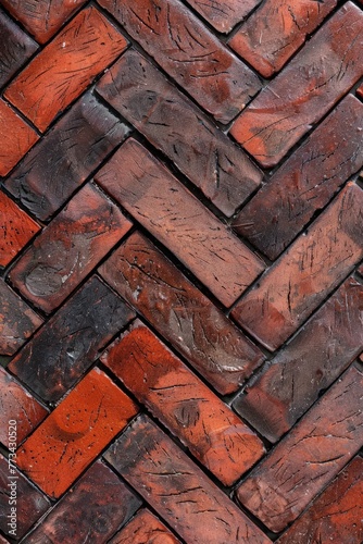 Detailed view of a vibrant red brick wall, showcasing its distinct texture and color variations up close