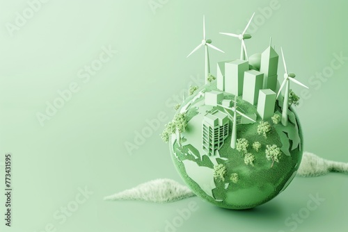 3d rendering of an ecofriendly planet with wind turbines