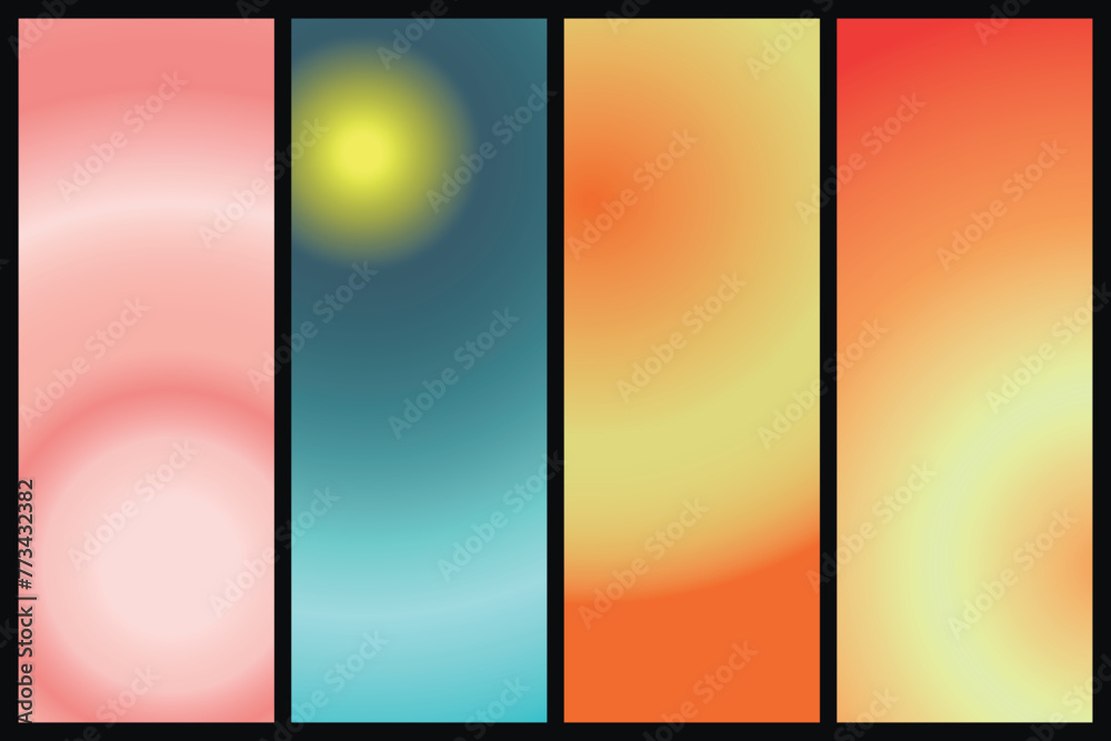 Fototapeta premium Metalic gradient collection with shiny rainbow hologram. Holographic foil texture, green, blue, yellow, pink gradation. Vector set for frame, ribbon, border, other design