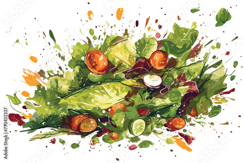 Fresh salad with flying vegetables ingredients isolated on transparent background