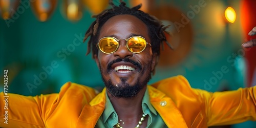 Vibrant Man Dancing in Retro Suit at Festive New Year's Party. Concept Retro Fashion, New Year's Party, Vibes of Celebration, Vibrant Dance, Stylish Man