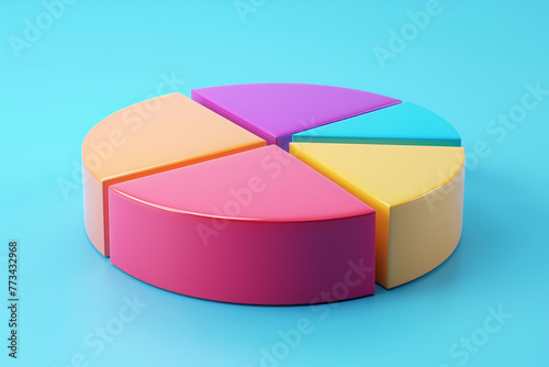 3d pie chart, 3d image of a pie chart on a bright blue background. financial statistics 