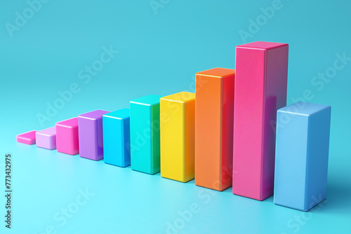 3d bar graph. 3d image of a bar graph on a bright blue background. financial statistics