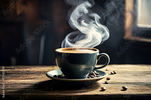 Capture the essence of a cozy morning with a close-up, ultra-realistic image of a freshly brewed cup of coffee